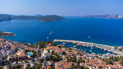 Sticker - Aerial view of the town center and port in Kas district, Antalya.