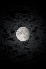 Wall Mural - the detailed moon in the background of the cloudy night sky. black and white. vertical orientation.