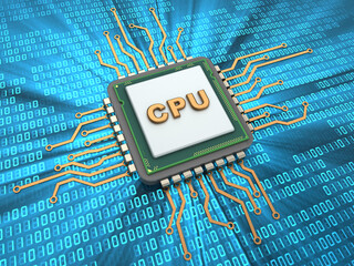 Poster - 3d illustration of cpu over digital background