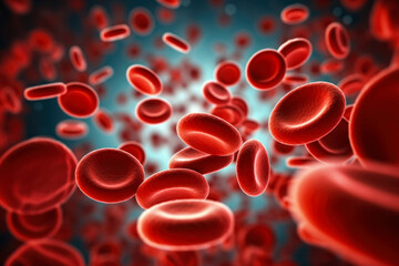 red blood cells under microscope, scientific illustration. generative ai