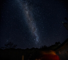 Wall Mural - The Milky Way Galaxy moving over the mountain ridge. Night lapse from night to day. Starry night.