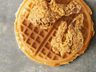 Wall Mural - close up of rustic southern american comfort food chicken waffle