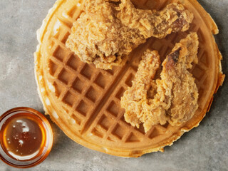 Wall Mural - close up of rustic southern american comfort food chicken waffle