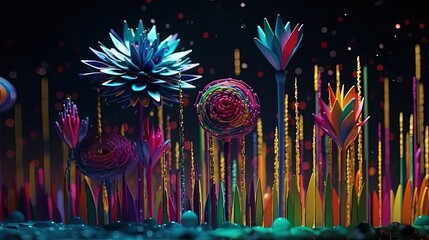 Wall Mural - Fantasy surreal flowers. Fictional flowers. Extraterrestrial flowers. Generative AI