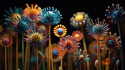 Wall Mural - Fantasy surreal flowers. Fictional flowers. Extraterrestrial flowers. Generative AI