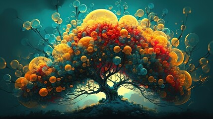 Wall Mural - Fantasy colorful tree of bubbles. Generative AI