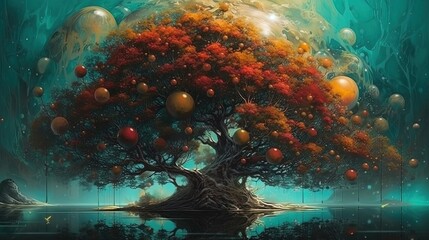 Wall Mural - Fantasy colorful tree of bubbles. Generative AI