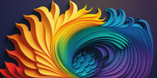 Multicolor Spiral Fractal Design, Rainbow Color Gradient Relief, Colorful Abstract Paper Cut Background, Generative Ai
