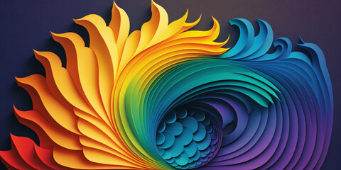 multicolor spiral fractal design, rainbow color gradient relief, colorful abstract paper cut background, generative ai