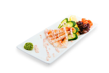 Wall Mural - salad with seafood on a white background