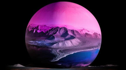 Wall Mural - View from above on extraterrestrial fictional planet. Fictional Generative AI