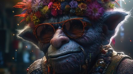 Wall Mural - Fantasy creature. Close-up anthropomorphic gnome creature. Generative AI