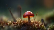 Red Mushroom In Forest. Close-up. Generative AI
