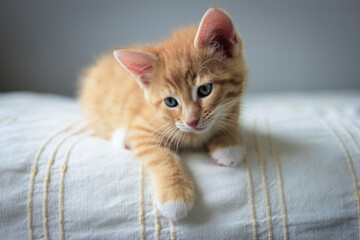 Canvas Print - red kitten on a beige blanket