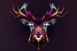 Colorful abstract deer. Geometric deer head. Black background. Generative AI