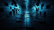 Futuristic dark blue room. Blue corridor. Generative AI