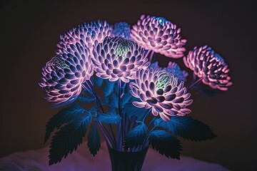 Wall Mural - Fantasy bouquet of luminescent purple flowers. Generative AI