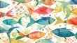 Fish pattern. In style of watercolor illustration. Generative AI