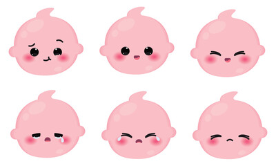 Sticker - Set of colored cute baby emoji icons Vector