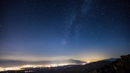 Wall Mural - Time-lapse of the night sky. The Lights of Palm Springs California can be seen in the distance.
