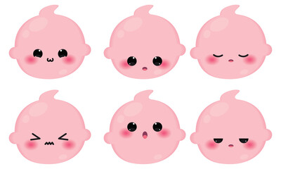 Sticker - Set of colored cute baby emoji icons Vector