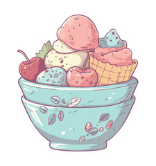 Wall Mural - bowl with ice cream and fruits snacks