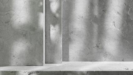 Aufkleber - Product placement platform with sunlight and leafs shadows. cement concrete plaster platform for products presentations and text design background