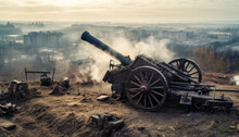 Battle-ready Cannon In Historical Conflict Past War Weapon And Vehicle Fighting. Generative AI