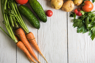 Canvas Print - Close up of various freshly grown raw vegetables