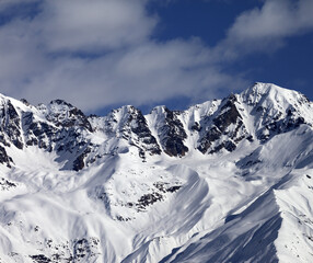 Sticker - Winter mountains at nice sunny day. View from chair lift on Hatsvali, Svaneti region of Georgia. Caucasus Mountains.