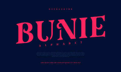 Bunie premium luxury elegant alphabet letters and numbers. Elegant wedding typography classic serif font decorative vintage retro. Creative vector illustration