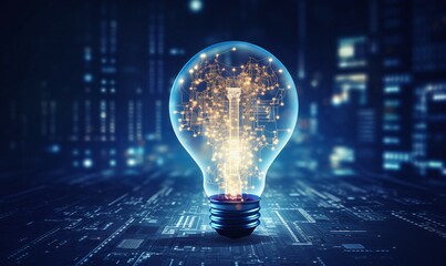 light bulb on the background of electronic circuit