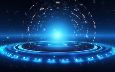 Sticker - glowing technology circle background,created with generative ai tecnology.