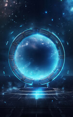 Sticker - glowing technology circle background,created with generative ai tecnology.