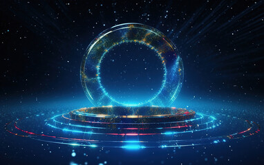 Sticker - glowing technology circle background,created with generative ai tecnology.