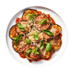 Poster - Delicious Plate of Eggplant Parmesean isolated on a Transparent Background