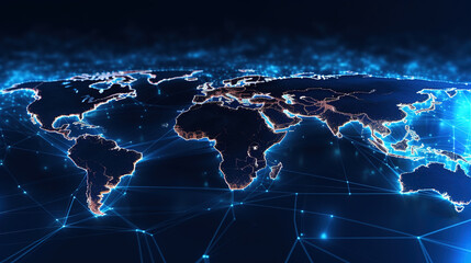 Wall Mural - glowing world map background,created with generative ai tecnology.
