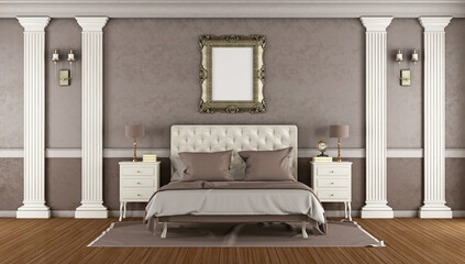 Classic master bedroom with elegant double bed and nightstand - 3d rendering