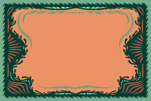A Horizontal Frame Template In Greens And Pinks, With A Psychedelic Retro Vibe. Good For Poster, Flyer, Or Greeting.