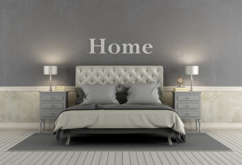 Wall Mural - Master bedroom in classic style with double bed, nightstand and gray walls - 3d rendering