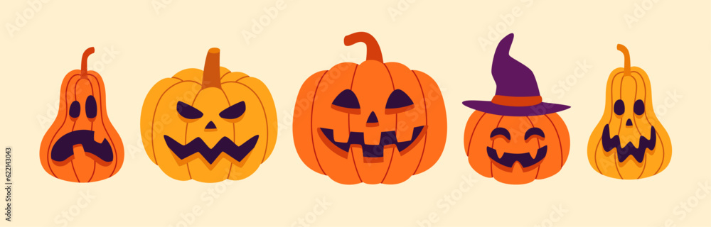 Set illustration of jack o lantern Stock Vector | Adobe Stock