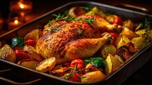 Whole Roast Chicken With Aromatic Herbs Generative AI