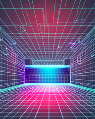 3d technology abstract neon light background, empty space scene, spotlight, dark night, virtual reality, cyber futuristic sci-fi background,