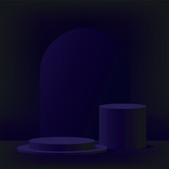 3d dark blue color podium and minimal dark blue color wall scene. 3d podium minimal abstract background. Vector