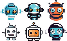Set Of Cute Cartoon Robots. Isolated Vector Illustration On White Background.