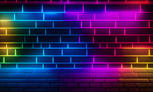 Neon Brick Wall Texture Background, Generative Ai