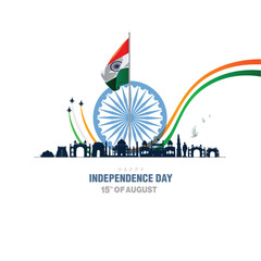 happy independence day india. ashoka chakra with indian flag. vector illustration design