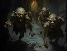 A Painting Of A Group Of Goblins In A Cavern Generative AI
