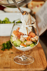 Poster - Salmon, Cucumbers, and Herbs with a Creamy Twist in Glass, Garden Fresh Bliss