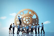 © Siriroj - Collaboration for Success: Businessman and Woman Working Together on Gear Cogwheel | Employee Cooperation Concept. Generative AI